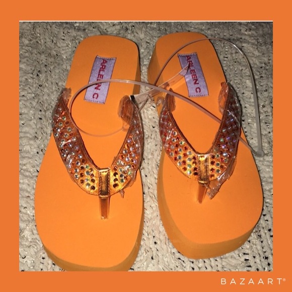 orange platform flip flops